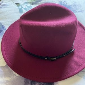 Fedora hat with belt wine color